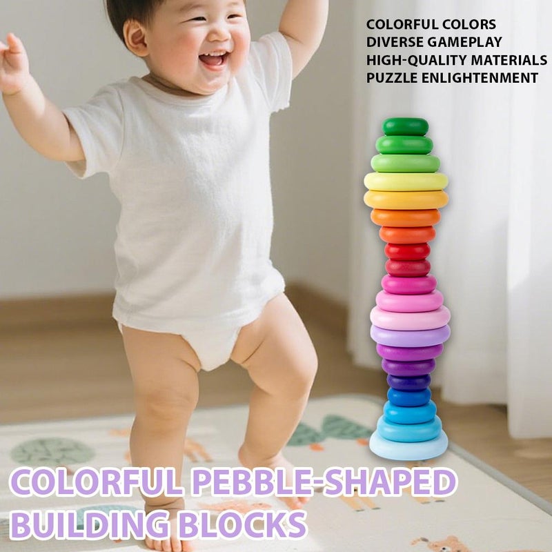 20 Pcs Wooden Stacking Blocks,Sensory Toddler Sorting Stacking Rocks Stones Learning Toys, Building Blocks Game for Kids 3-6 Years Boy and Girl Birthday Gifts for Boys Girls Age 3+ (Colorful) - Image 3